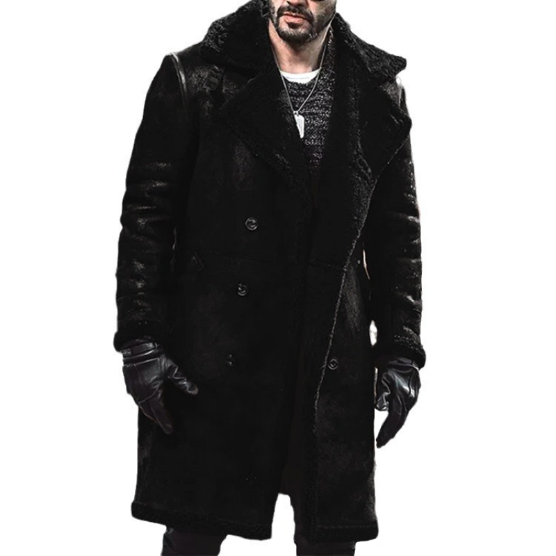 Men's Warm Faux Fur Lapel Double Breasted Mid-length Coat