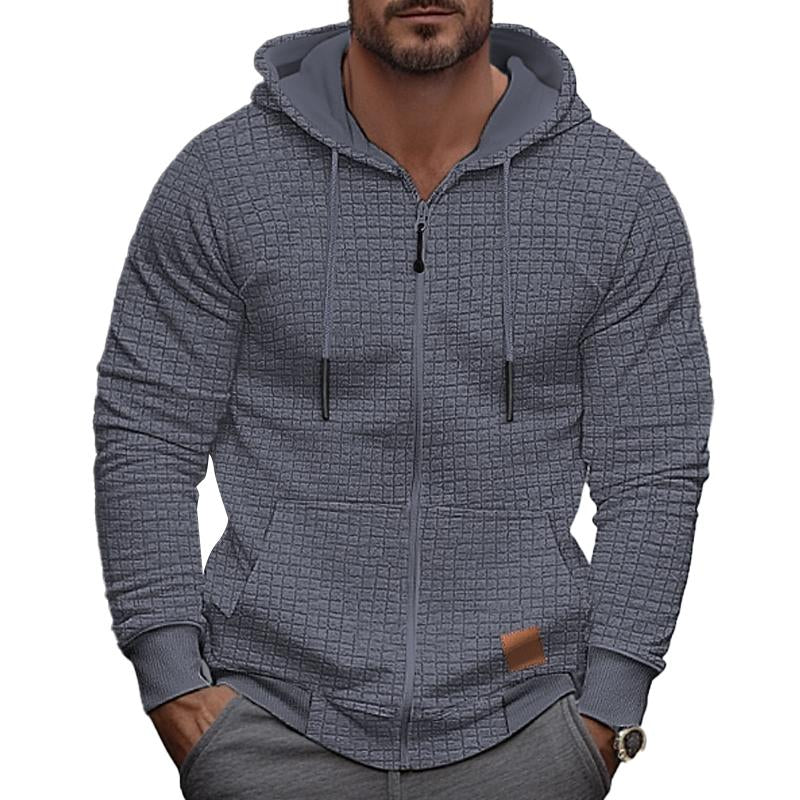 Men's Solid Waffle Long Sleeve Hooded Jacket