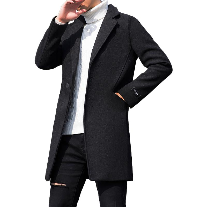 Men's Solid Color Lapel Trench Coat