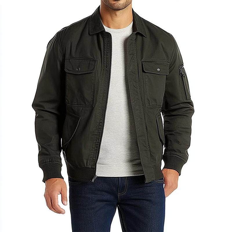 Men's Army Green Solid Multi-Pocket Jacket