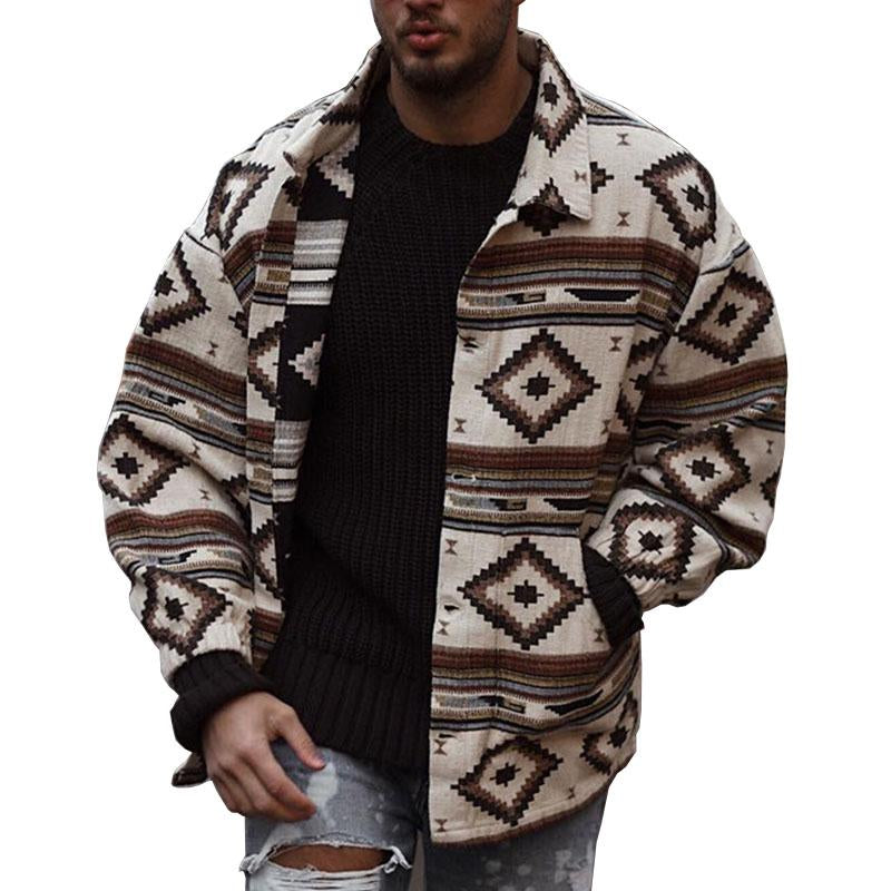 Men's Geometric Print Lapel Button Jacket