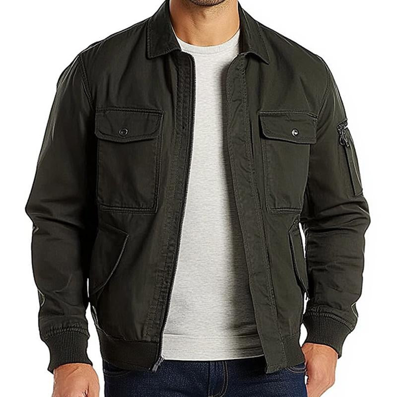 Men's Army Green Solid Multi-Pocket Jacket