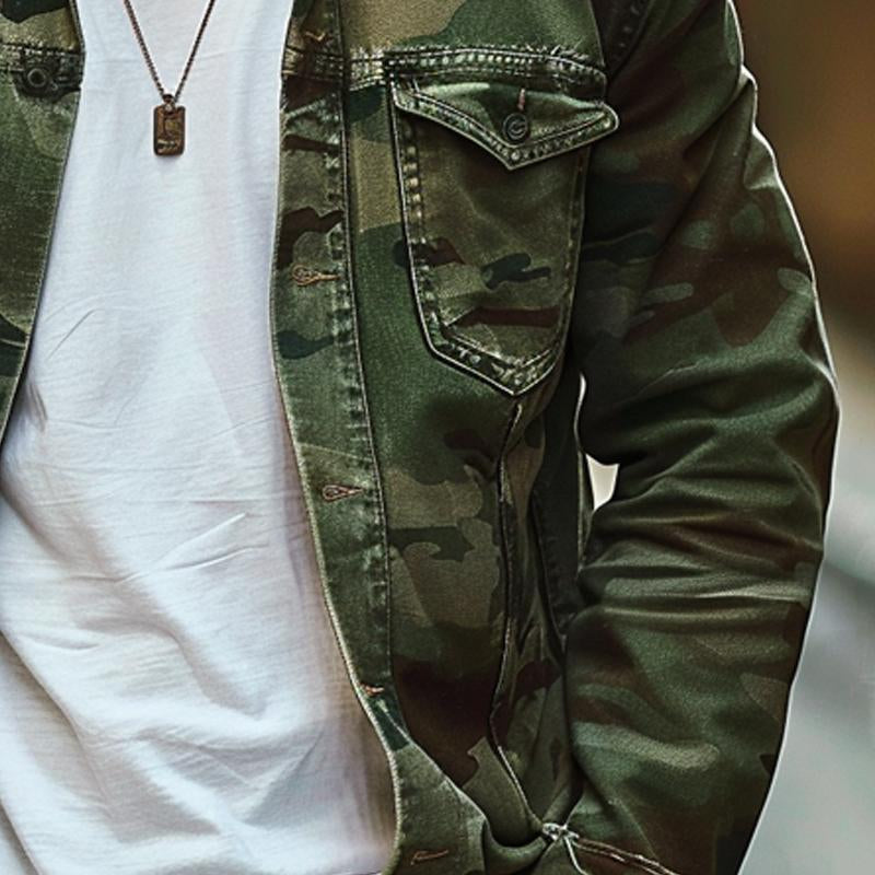 Men's Camouflage Canvas Retro Wear Lapel Jacket