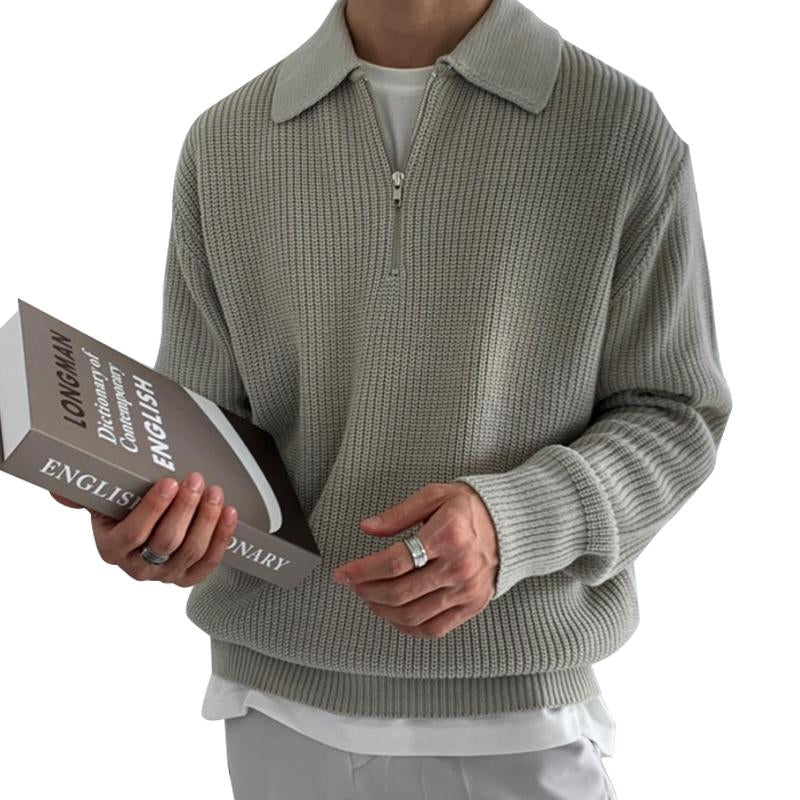 Men's Casual Zipper Polo Neck Sweater