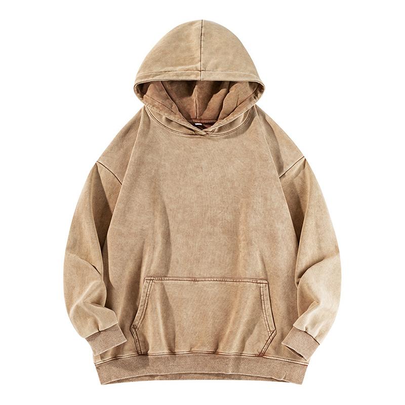 Men's Vintage Washed Kangaroo Pocket Long Sleeve Pullover Hoodie