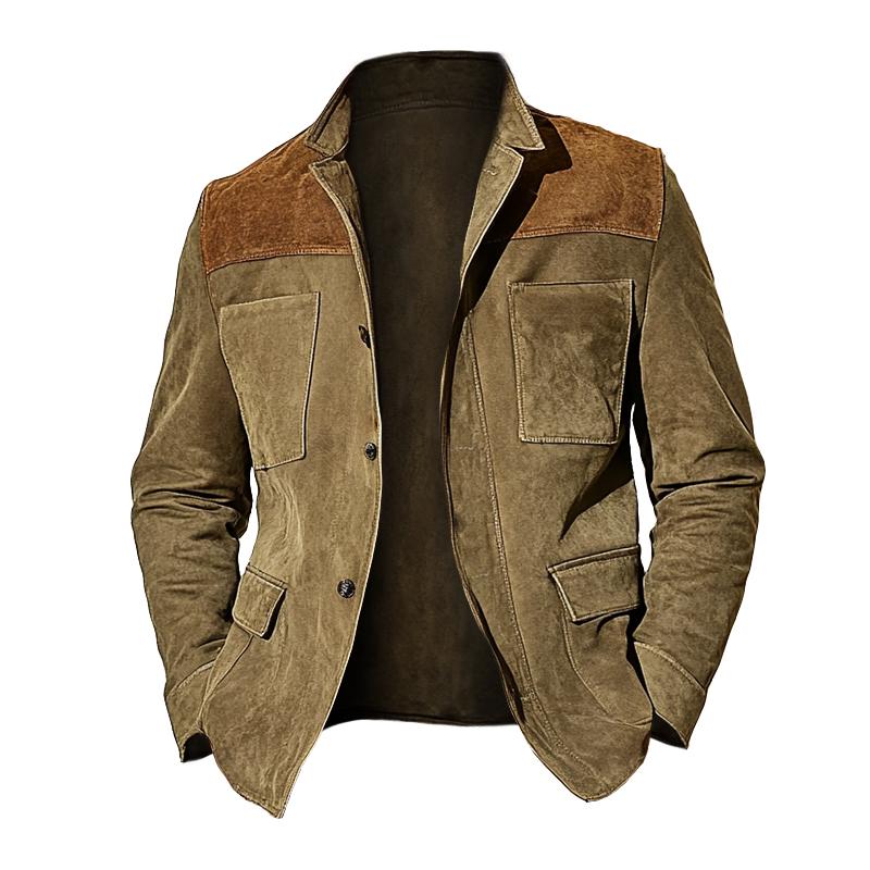 Vintage Men's Casual Suede Stitching Lapel Jacket