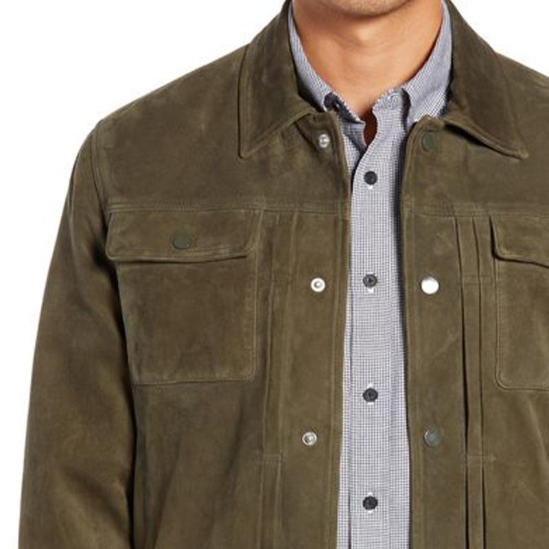 Men's Army Green Suede Button Jacket