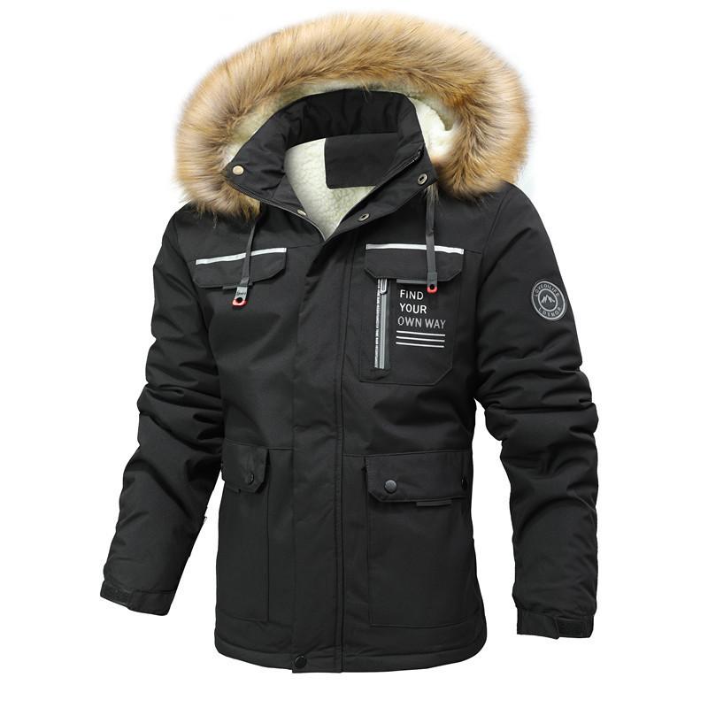 Men's Hooded Plush Thick Mid-length Coat