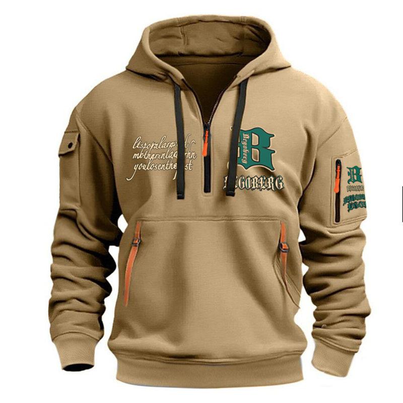 Men's Half Zip Lettering Hoodie