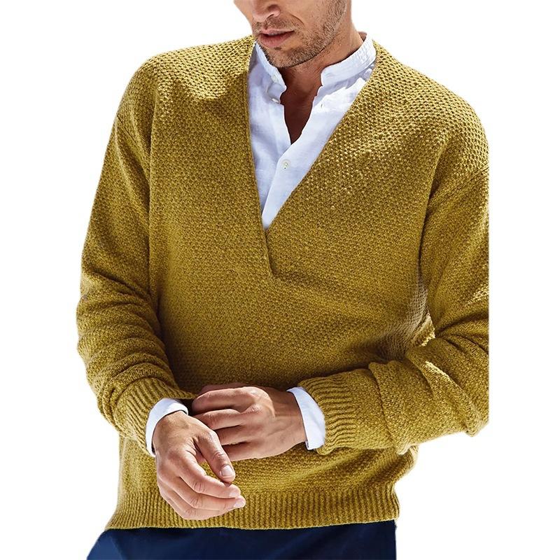 Men's Slim Fit Long Sleeve V-Neck Knit Pullover Sweater