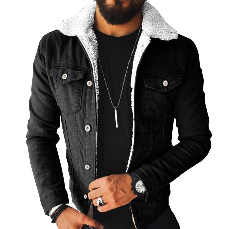 Men's Lapel Fleece Denim Jacket