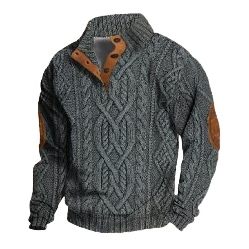 Men's Vintage Stand Collar Pullover Twisted Textured Knitted Sweater