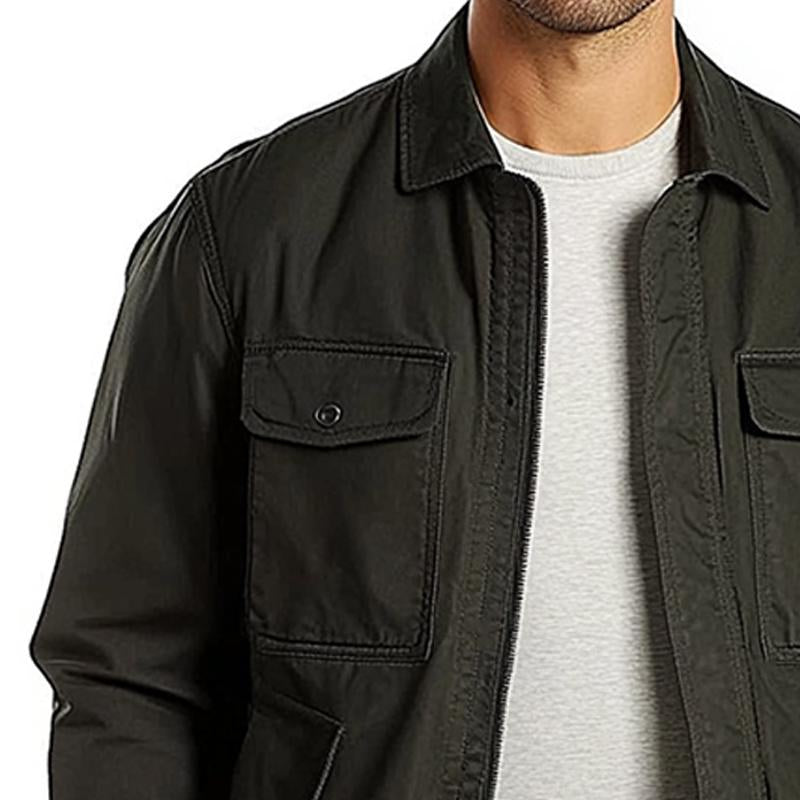 Men's Army Green Solid Multi-Pocket Jacket