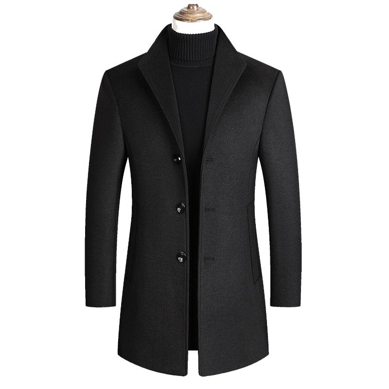 Men's Lapel Single Breasted Woolen Coat