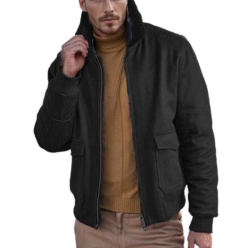 Men's Solid Color Lapel Zipper Jacket