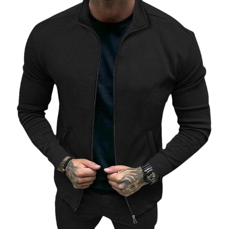 Men's Solid Color Lapel Long Sleeve Zipper Jacket