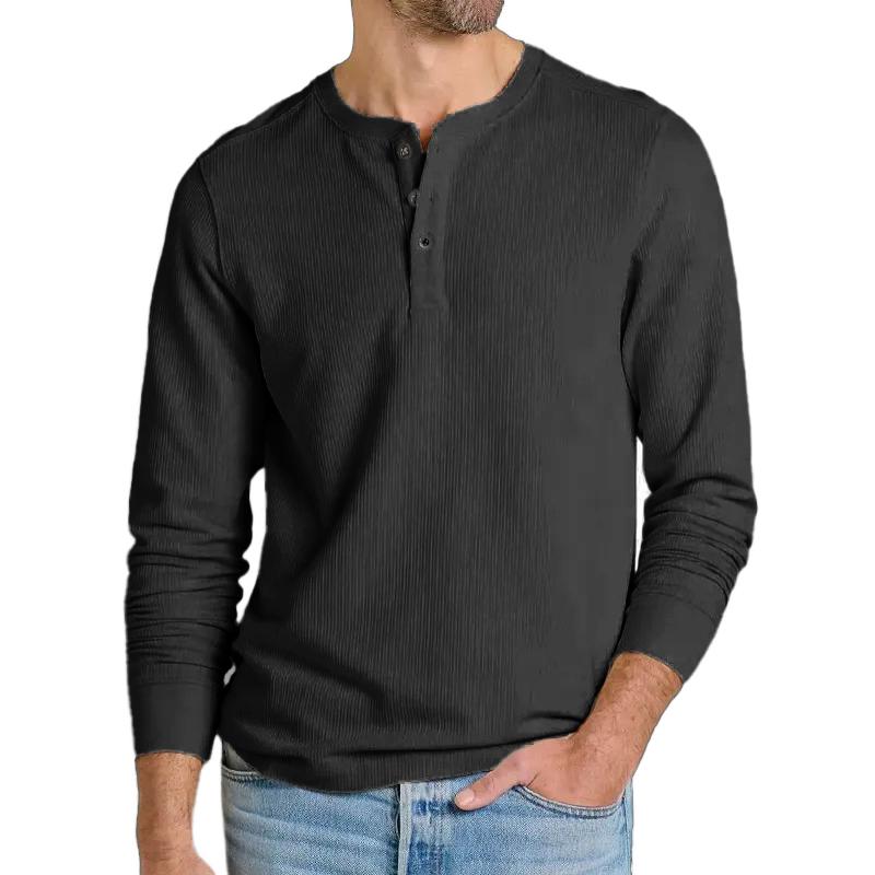 Men's Solid Color Henley Collar Long Sleeve Sweatshirt