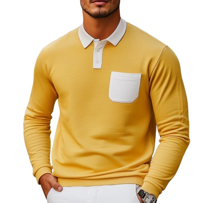 Men's Colorblock Long Sleeve Polo Neck Sweatshirt