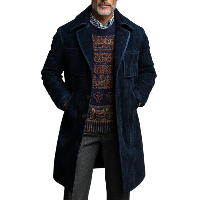 Men's Vintage Solid Suede Multi-Pocket Mid-Length Coat