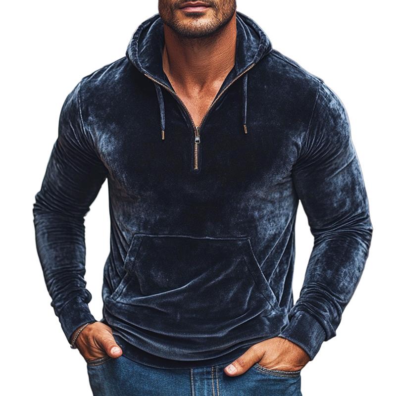 Men's Retro Casual Solid Color Gold Velvet Zipper Hoodie