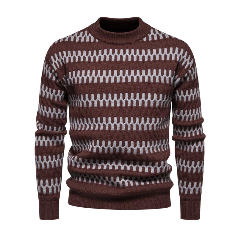 Men's Fashion Contrast Jacquard Round Neck Pullover Knitted Sweater