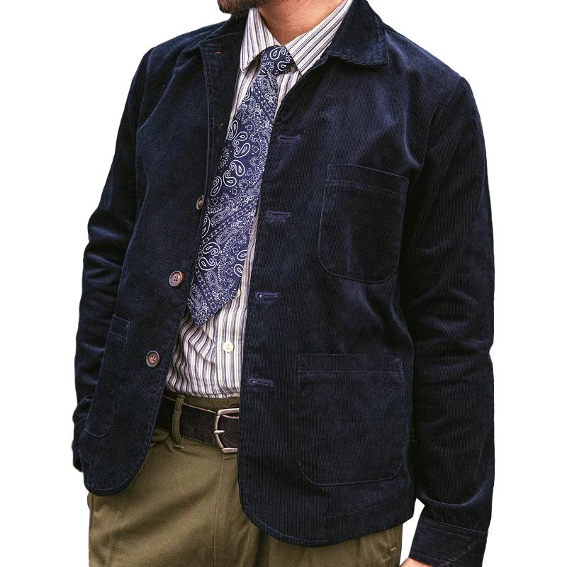 Men's Retro Corduroy Lapel Single Breasted Casual Jacket