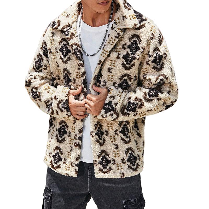 Men's Vintage Ethnic Pattern Plush Loose Lapel Jacket