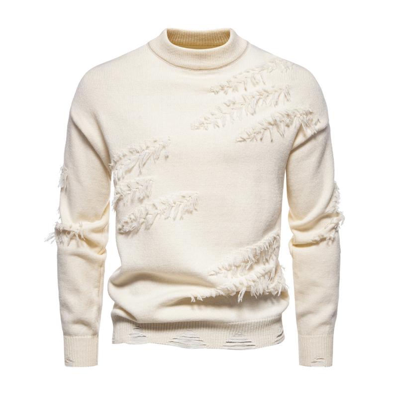 Men's Fashion 3D Rice Ear Jacquard Round Neck Pullover Knitted Sweater