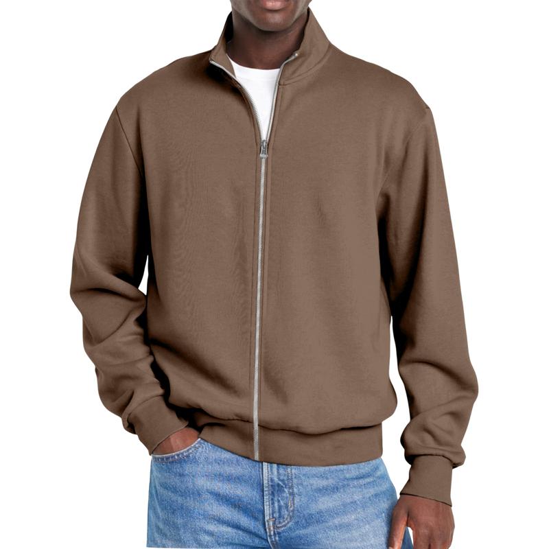 Men's Solid Color Zipper Stand Collar Long Sleeve Sweatshirt Jacket