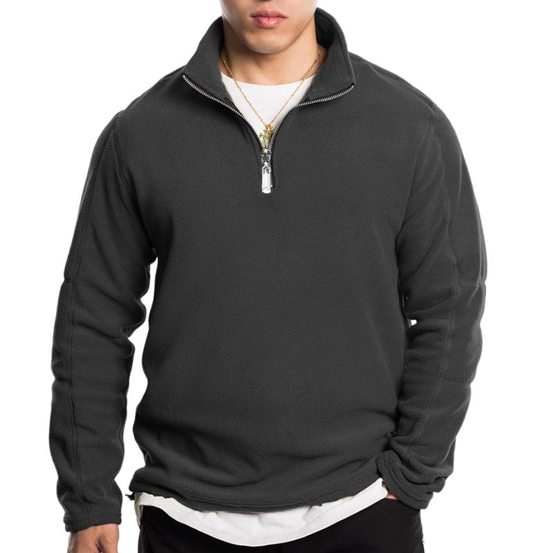 Men's Retro Casual Polar Fleece Solid Color Half Zip Sweatshirt