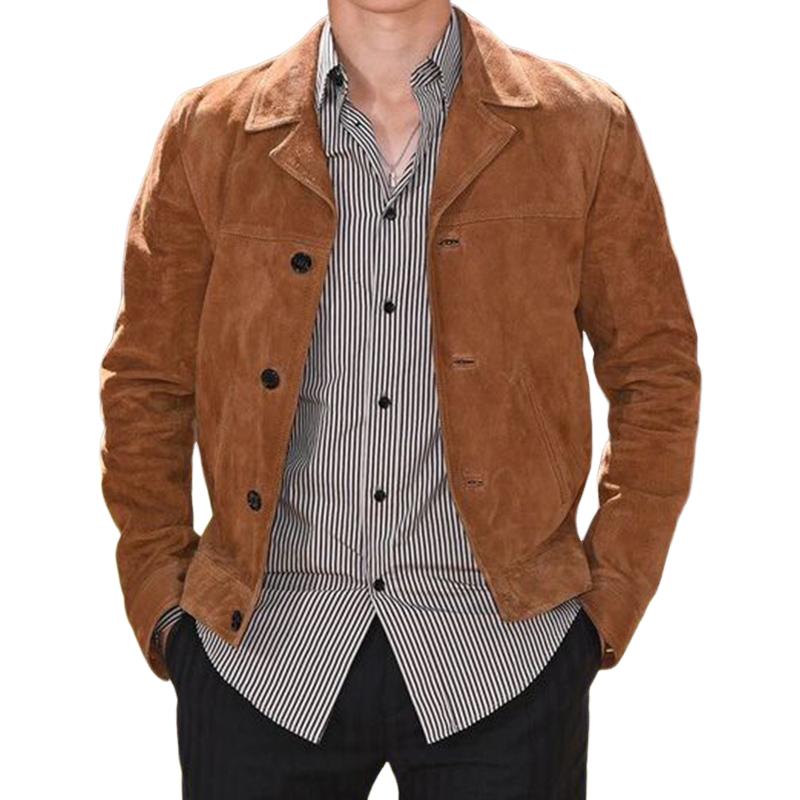 Men's Khaki Suede Button Jacket