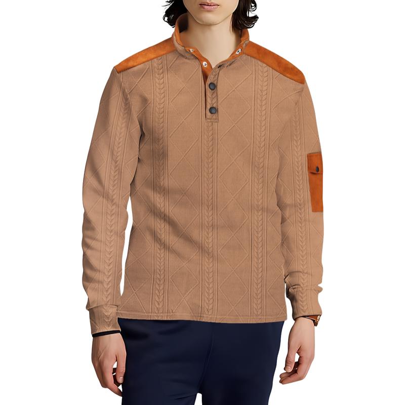 Men's Casual Colorblock Henley Neck Long Sleeve Sweatshirt