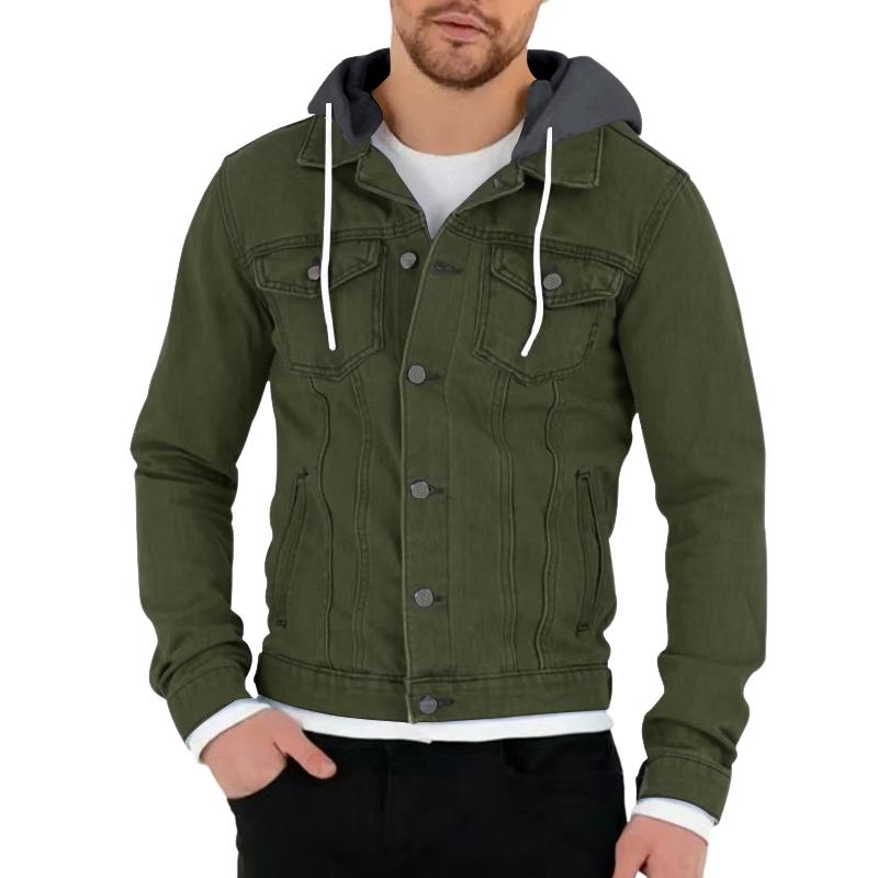 Men's Casual Solid Color Chest Pocket Hoodie Jacket