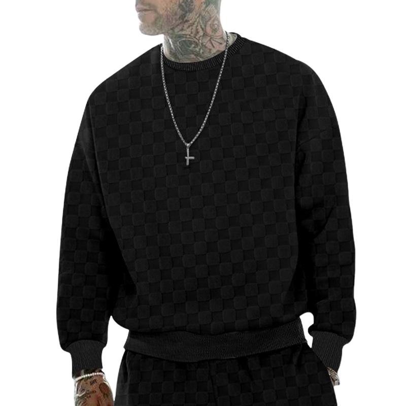 Men's Checkerboard Crew Neck Knitted Long Sleeve Sweatshirt