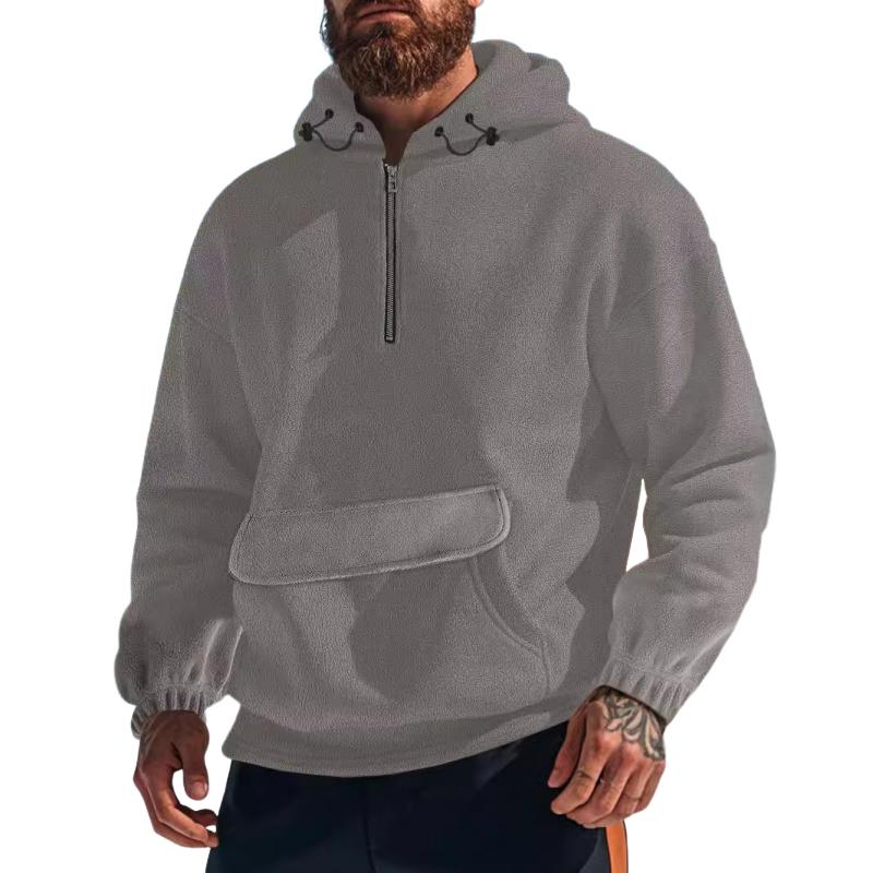 Men's Solid Loose Kangaroo Pocket With Flap Casual Hoodie